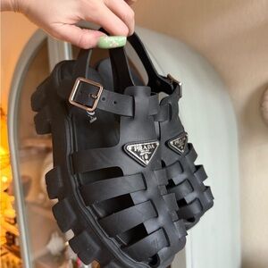 Prada Black Monolith Fisherman Sandals